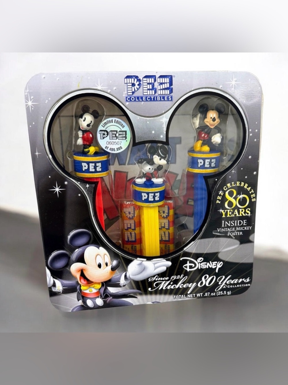 2007 Disney Mickey Mouse 80 Years PEZ Limited Edition #060507 SEALED Tin